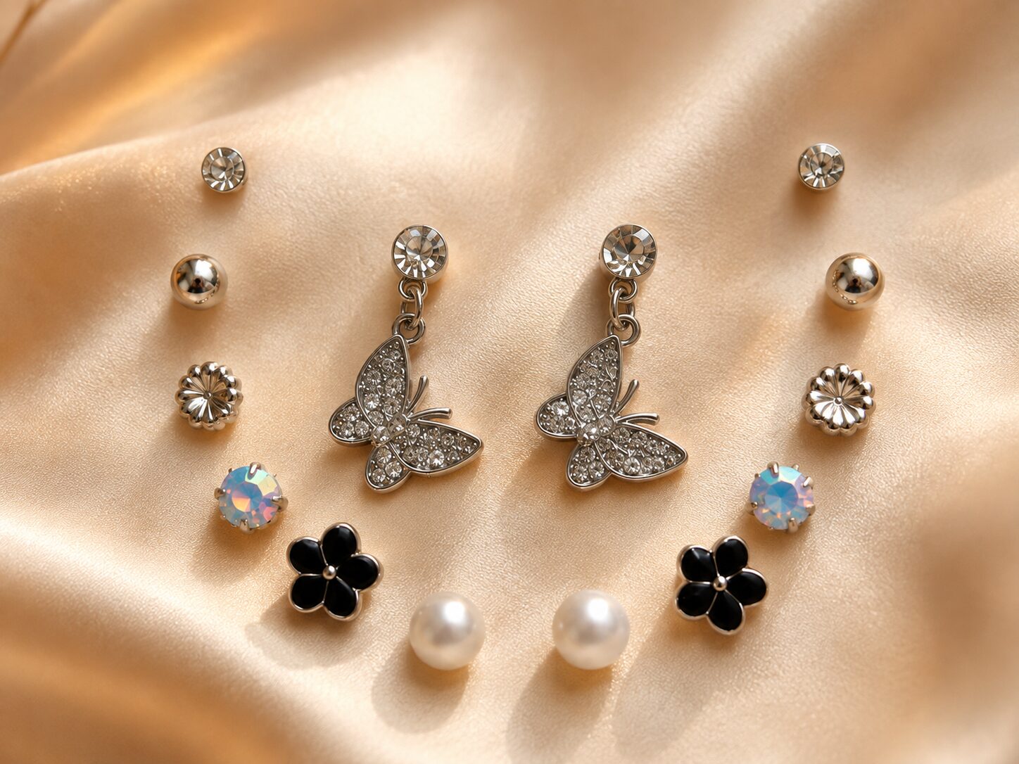 2026/08/18208.jpg 7-Pair Butterfly & Stud Earrings Combo Set - Image 1