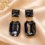 Black Crystal Geometric Statement Drop Earrings