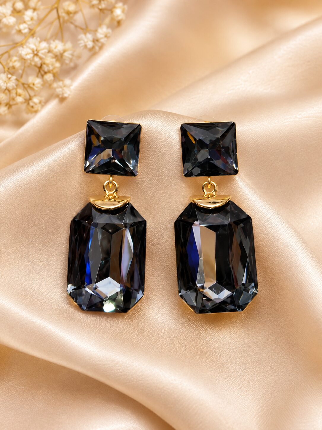2026/08/18240.jpg Black Crystal Geometric Statement Drop Earrings - Image 1