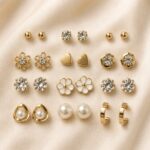 12-Pair Korean Gold-Toned Stud Earrings Combo Set