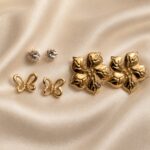 Golden Floral & Butterfly Stud Earrings Combo Set