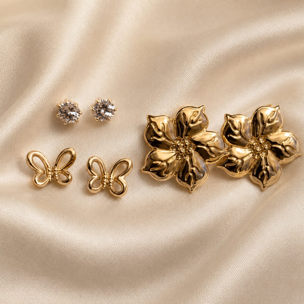 2026/08/18272.jpg Golden Floral & Butterfly Stud Earrings Combo Set - Image 1