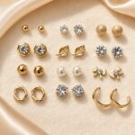 12-Pair Golden Crystal, Pearl & Stud Earrings Combo Set