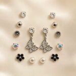 Silver Butterfly 7-Pair Korean Stud Earrings Combo Set