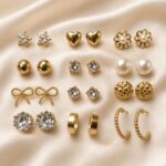 12-Pair Golden Multi-Design Stud Earrings Combo Set
