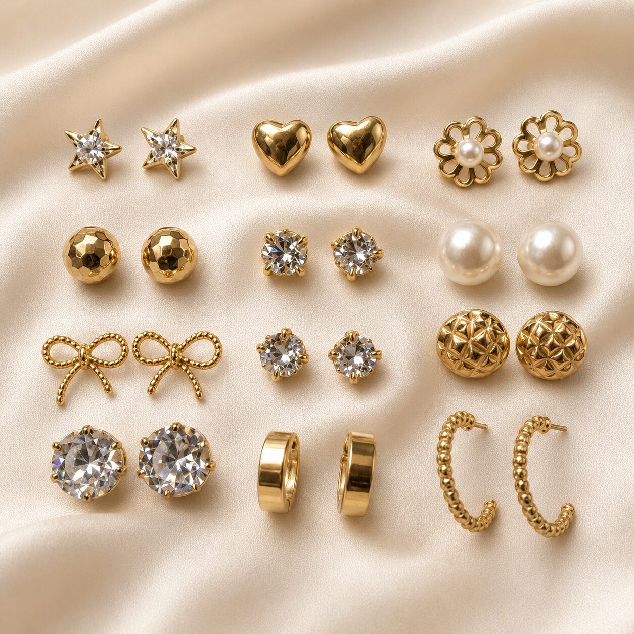 2026/08/18360.jpg 12-Pair Golden Multi-Design Stud Earrings Combo Set - Image 1
