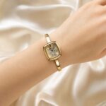 Golden Square Dial Bangle Watch for Women
