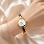 Elegant Teardrop Gold-Tone Bangle Watch for Women