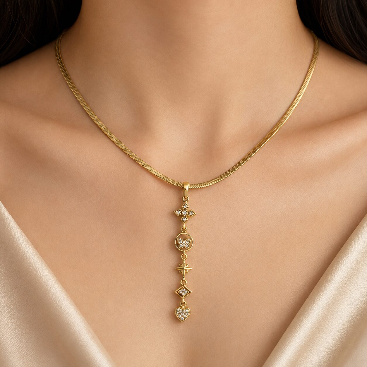 2026/08/18372.jpg Celestial Butterfly Multi-Charm Gold Necklace for Women - Image 1