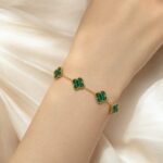 Emerald Green Five Clover Gold Bracelet for Women