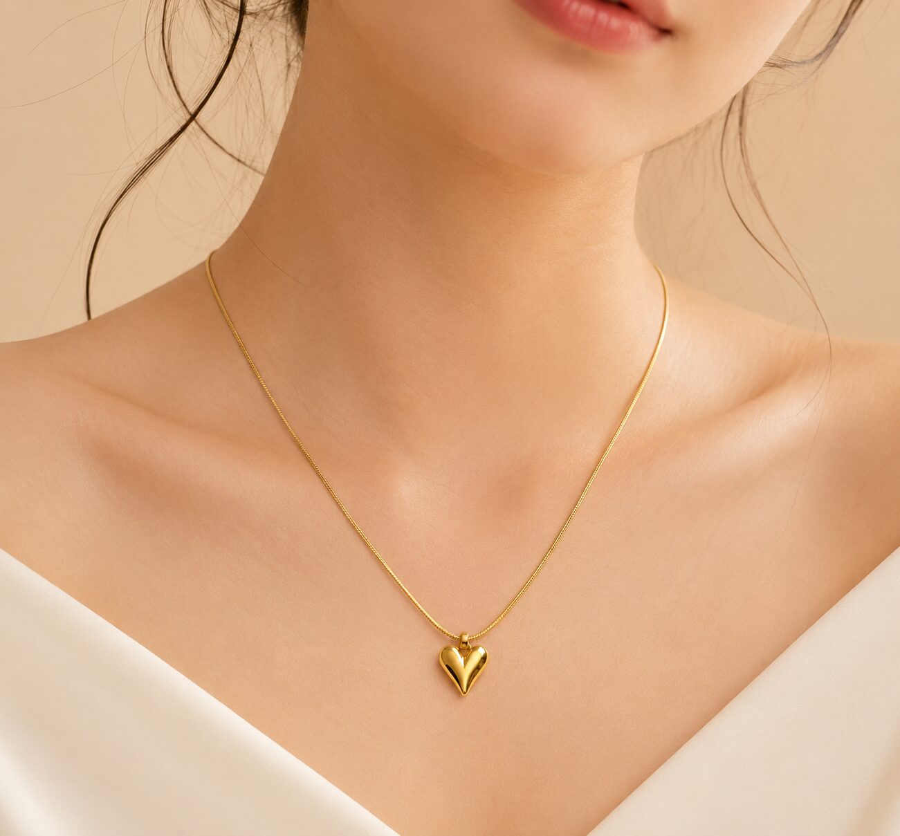 2026/08/18511.jpg Anti-Tarnish Golden Heart Pendant Necklace - Image 1