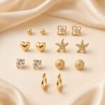 7-Pair Golden Starfish, Heart & Stud Earrings Combo Set