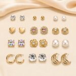 12-Pair Golden Stud, Pearl & Hoop Earrings Combo Set