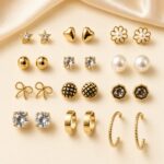 12-Pair Golden Star, Heart, Pearl & Hoop Earrings Combo Set