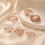 Rose Gold Floral & Crystal Designer Rings Combo – Set of 6