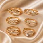 Luxury Gold-Plated Crystal Designer Ring Combo – Set of 6