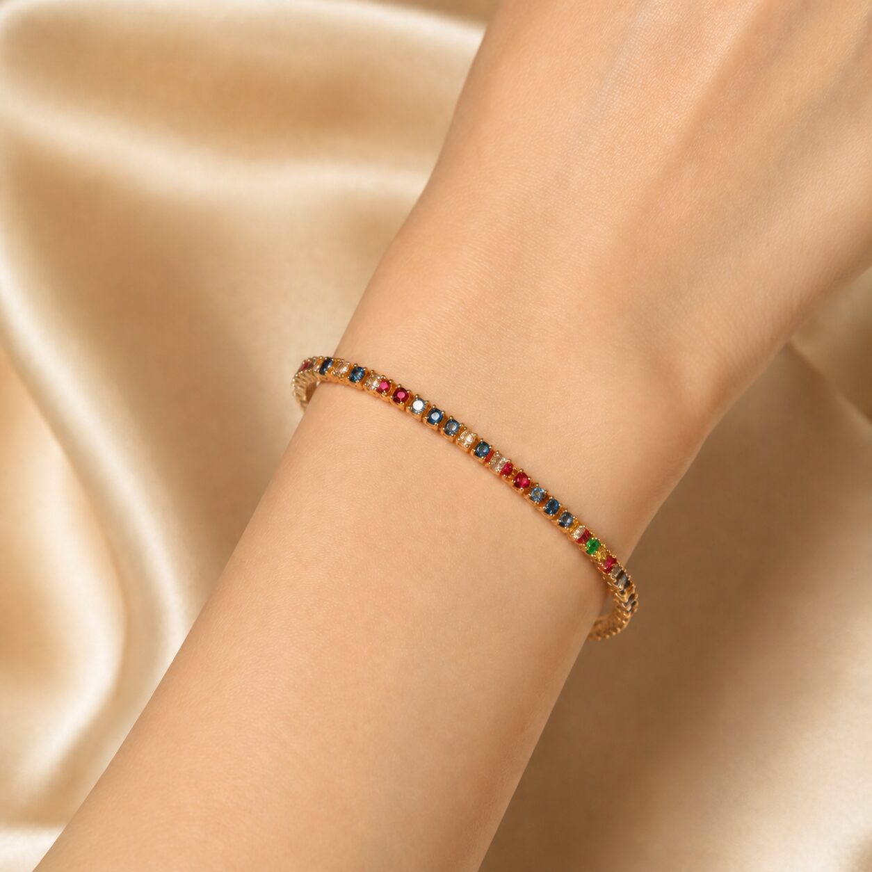 2026/08/26119.jpg Multicolour Crystal Gold-Tone Tennis Bracelet - Image 1