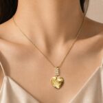 Golden Double Heart Crystal Pendant Necklace