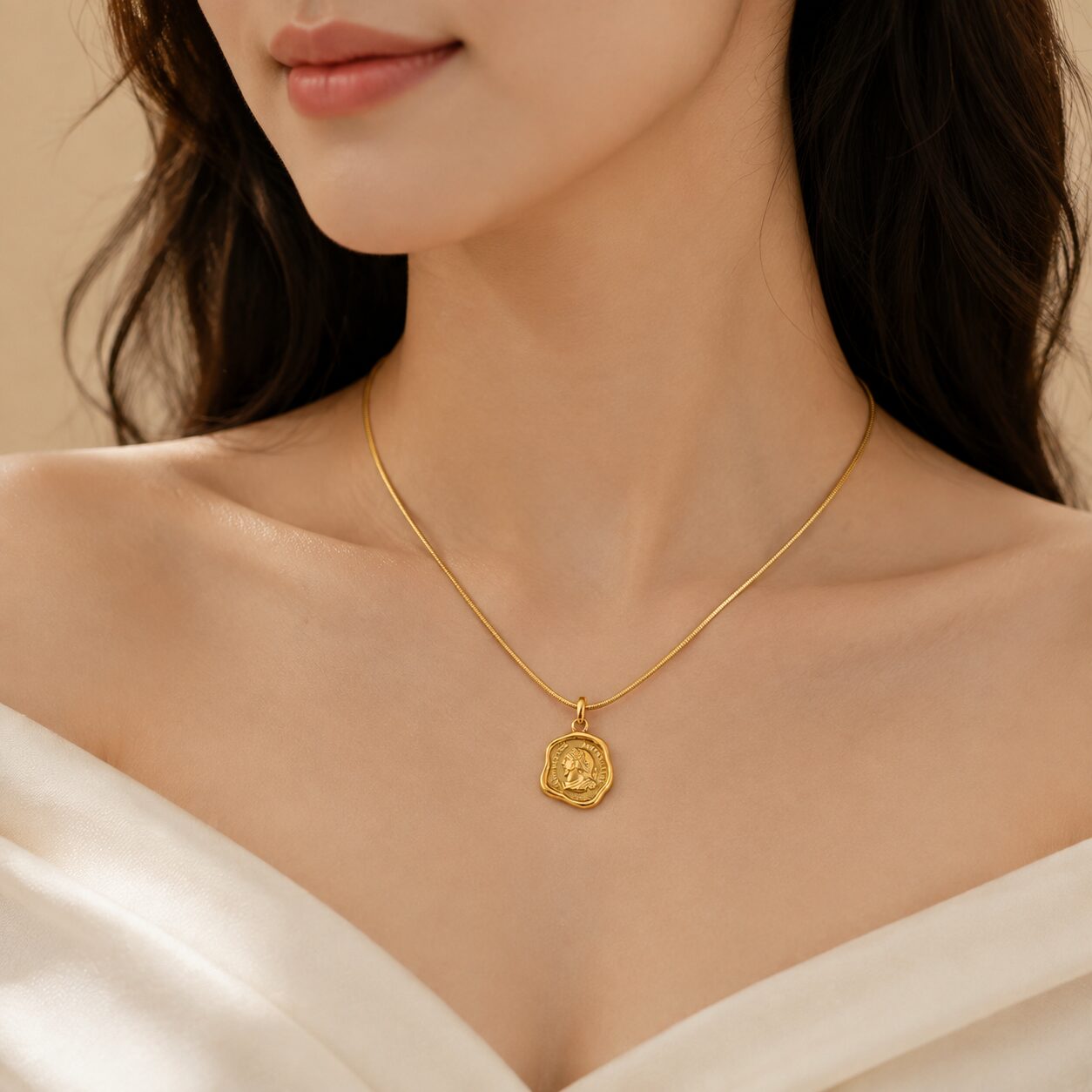 2026/08/26138.jpg Gold-Plated Vintage Coin Pendant Stainless Steel Necklace - Image 1