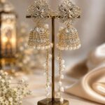 Elegant Gold-Tone Pearl Jhumka Earrings for Women – Designer Floral Long Drop Earrings