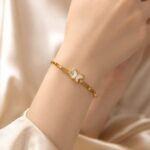 White Butterfly Crystal Anti-Tarnish Gold Bracelet