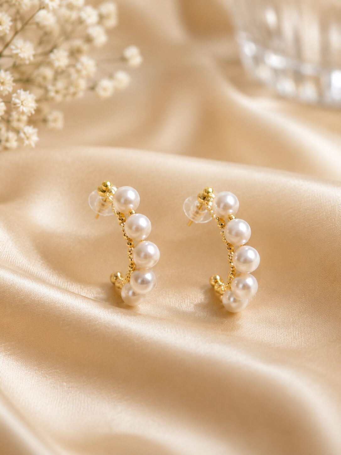2026/08/2634.jpg Elegant Pearl Hoop Earrings for Women – Gold-Tone Stylish Pearl Stud Earrings - Image 1
