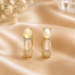 Elegant Gold-Tone Opal Stone Earrings for Women – Stylish Designer Huggie Earrings