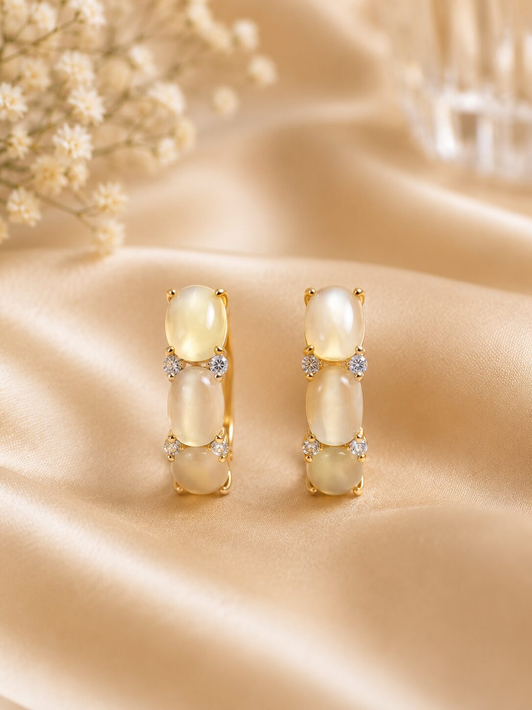 2026/08/2636.jpg Elegant Gold-Tone Opal Stone Earrings for Women – Stylish Designer Huggie Earrings - Image 1