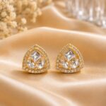 Elegant Gold-Tone Crystal Stud Earrings for Women – Triangle Designer Rhinestone Earrings