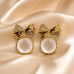 Crystal Bow White Stone Drop Earrings