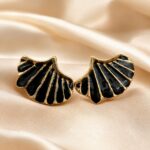 Black Enamel Ginkgo Leaf Stud Earrings