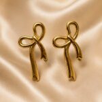 Golden Ribbon Bow Stainless Steel Stud Earrings