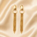 Golden Leaf Stud Long Chain Tassel Earrings