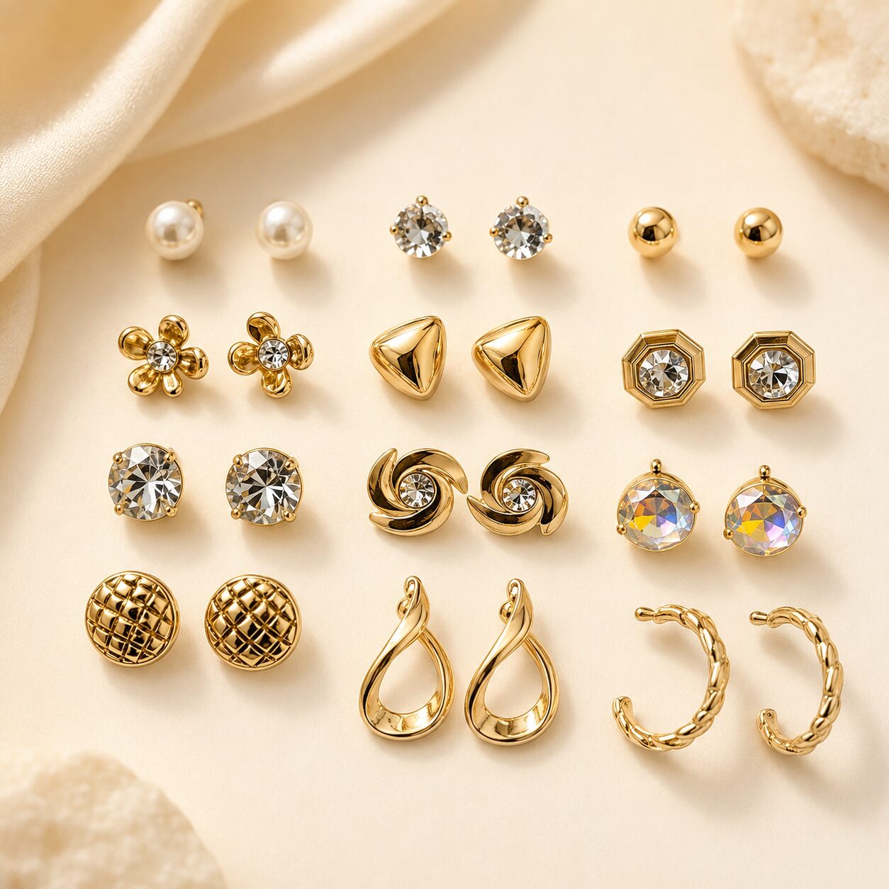 2026/08/485319.jpg 12 Pairs Gold-Tone Fashion Tops Earrings Combo Set - Image 1
