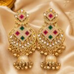 Multicolor Kundan Pearl Gold-Tone Jhumka Earrings