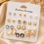 Assorted Gold-Tone Stud, Pearl & Hoop Earrings Combo Set