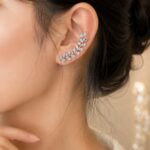 Silver Crystal Leaf Ear Climber Earrings