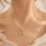 Gold Bow & Crystal Charm Stainless Steel Anti-Tarnish Necklace