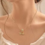 Gold Bow & Crystal Charm Stainless Steel Anti-Tarnish Necklace - Image 2