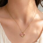 Pink Enamel Double Heart Anti-Tarnish Stainless Steel Necklace