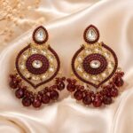 MAHROON KUNDAN PERLS EARRINGS