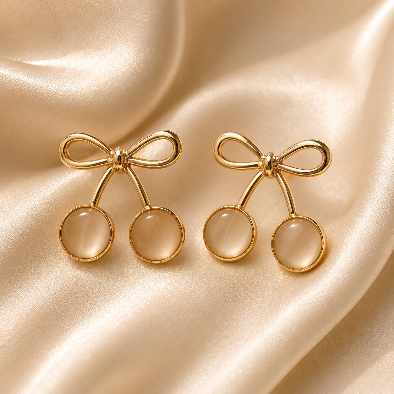 2026/08/550595.jpg gold bow & double-drop earrings - Image 1