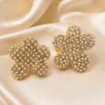 Pearl & Crystal Floral Statement Earrings – Gold Tone