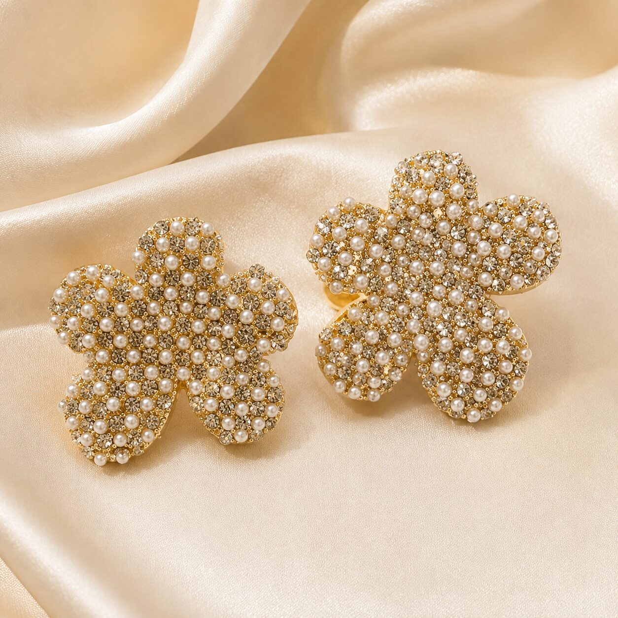 2026/08/550598.jpg Pearl & Crystal Floral Statement Earrings – Gold Tone - Image 1