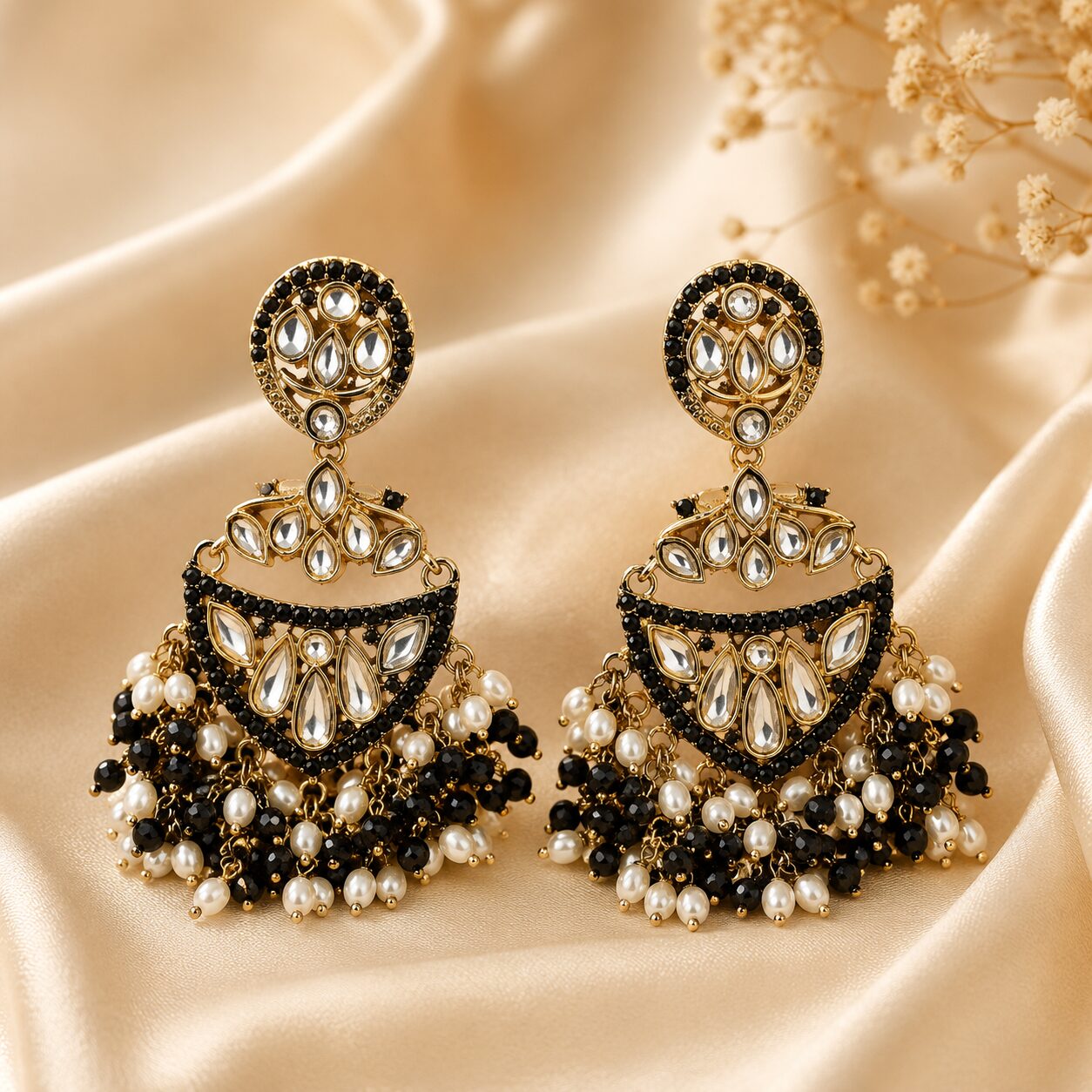 2026/08/550746.jpg KUNDAN BLACK EARRINGS - Image 1