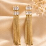 KV Zirconia Baguette Tassel Long Drop Earrings
