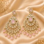 PINK KUNDAN WHITE TONE EARRINGS