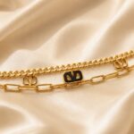 Luxury Gold-Tone Double Layer V Charm Bracelet