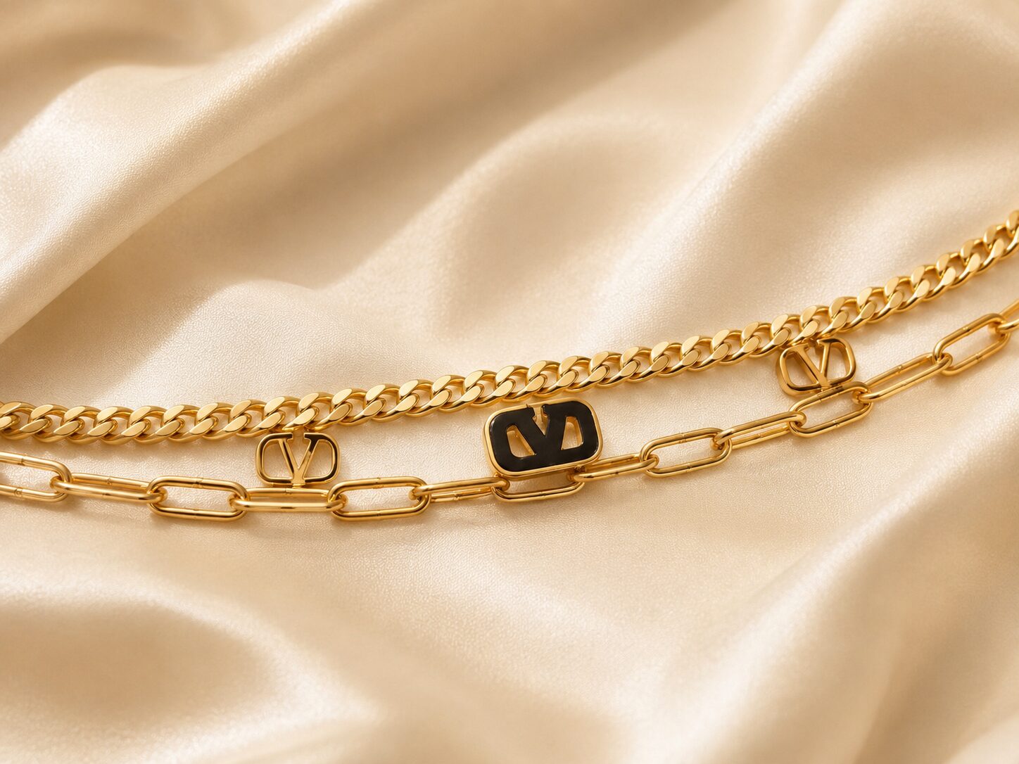 2026/08/598223.jpg Luxury Gold-Tone Double Layer V Charm Bracelet - Image 1