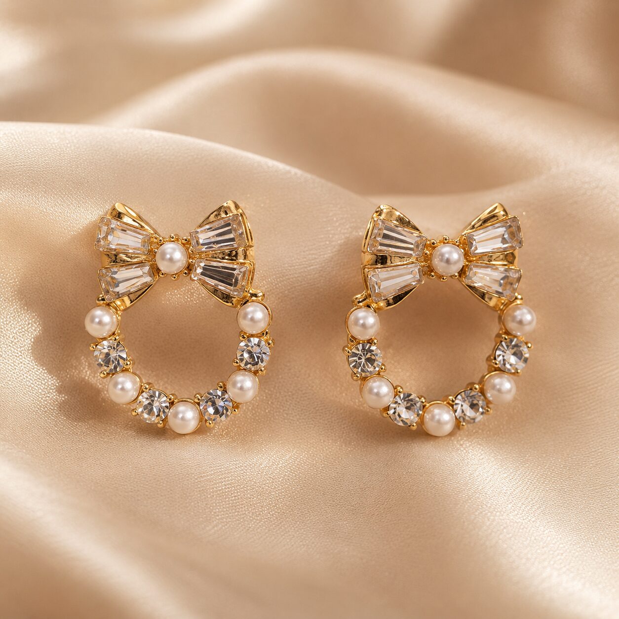 2026/08/619761.jpg Premium crystal-bow and pearl hoop earrings - Image 1
